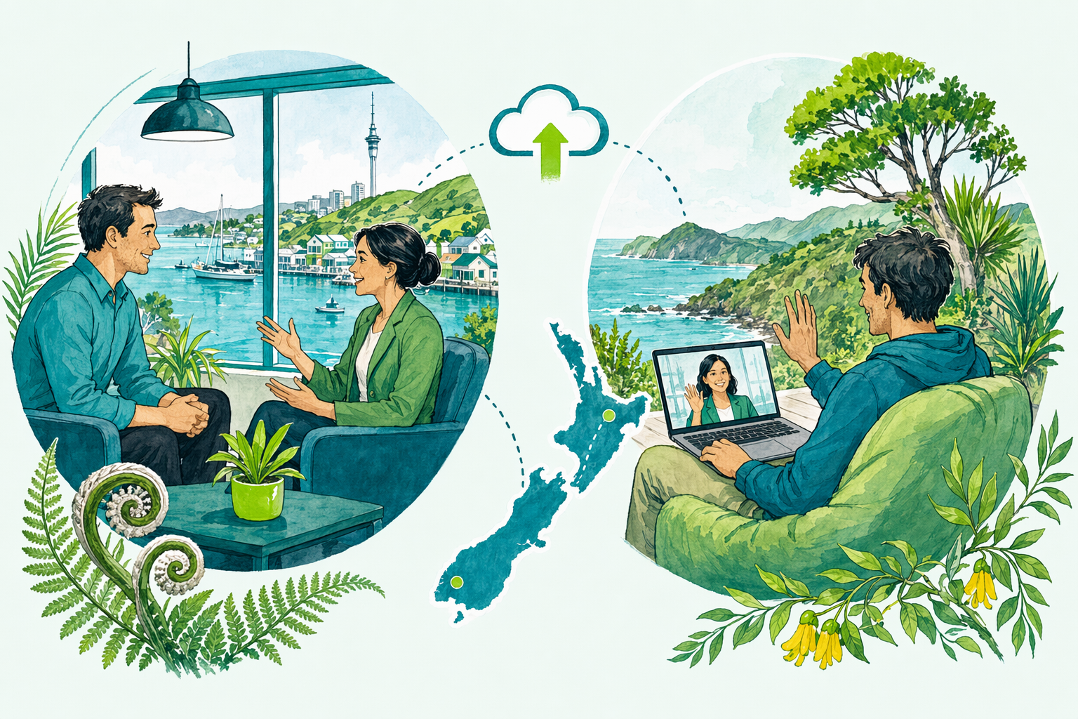 Hand-drawn illustration: The two options at a glance — In-person vs remote tax help