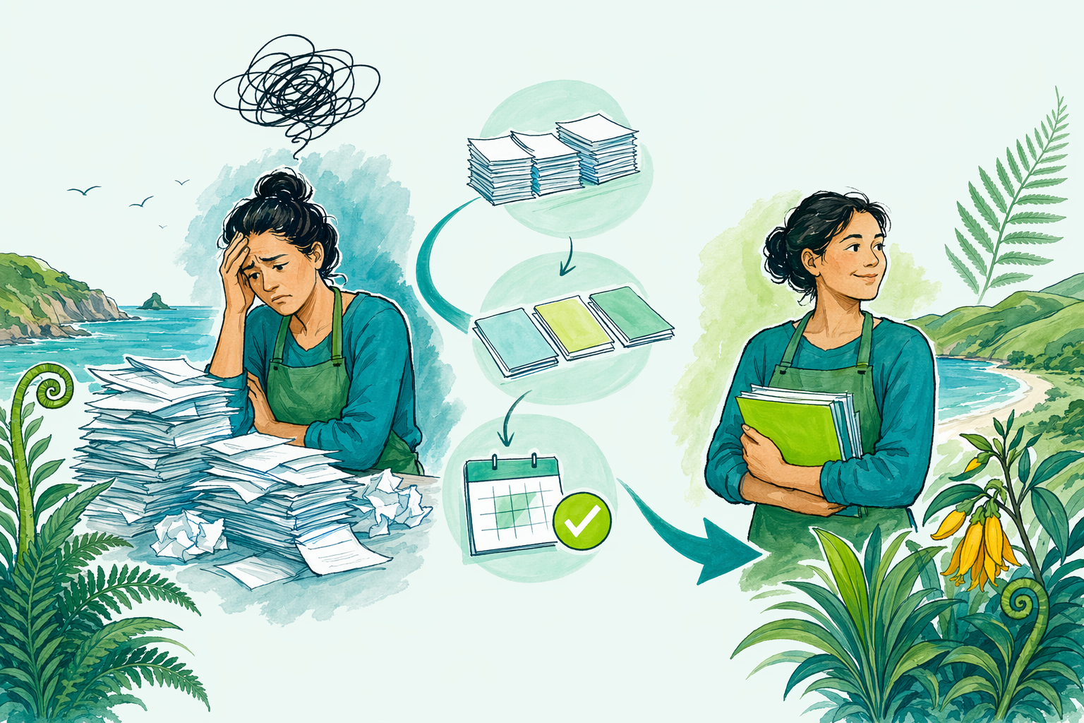 Hand-drawn illustration: The situation (anonymised) — Three years of catch-up returns, sorted