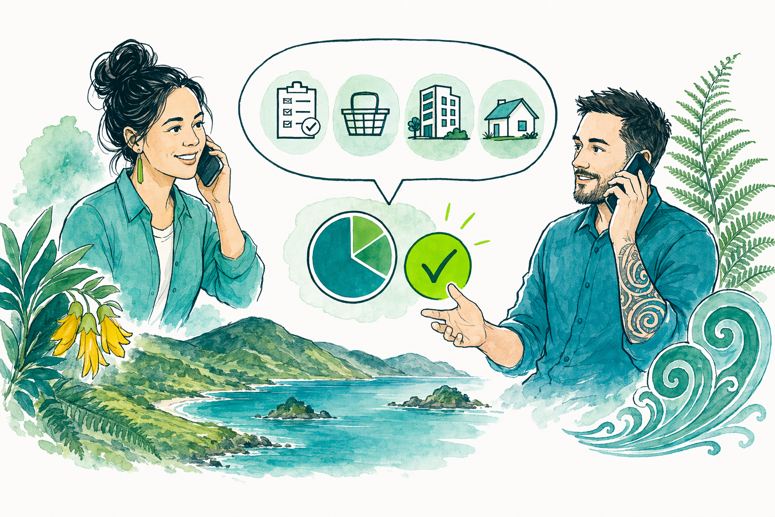 Hand-drawn illustration of Fernway's simple four-step tax review booking path