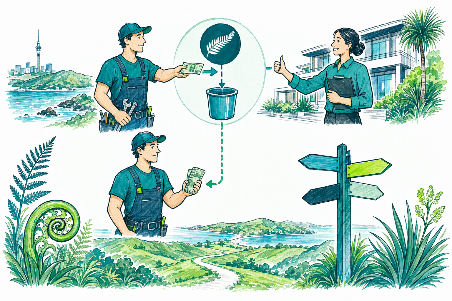Hand-drawn illustration: Schedular payments explained — Tax on contractors & withholding tax