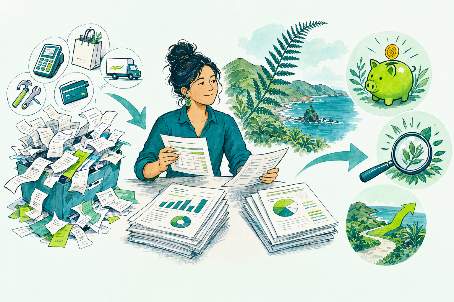 Hand-drawn illustration: What 'doing the accounts' means — End-of-year accounts