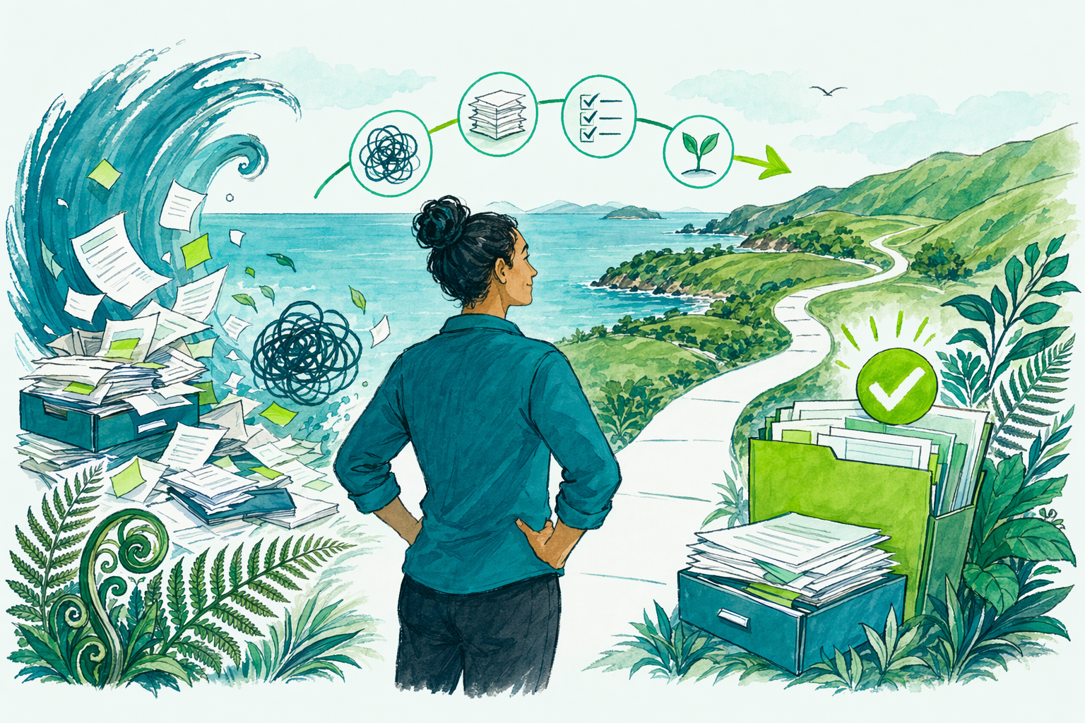 Hand-drawn illustration: Making next year easier — End-of-year accounts