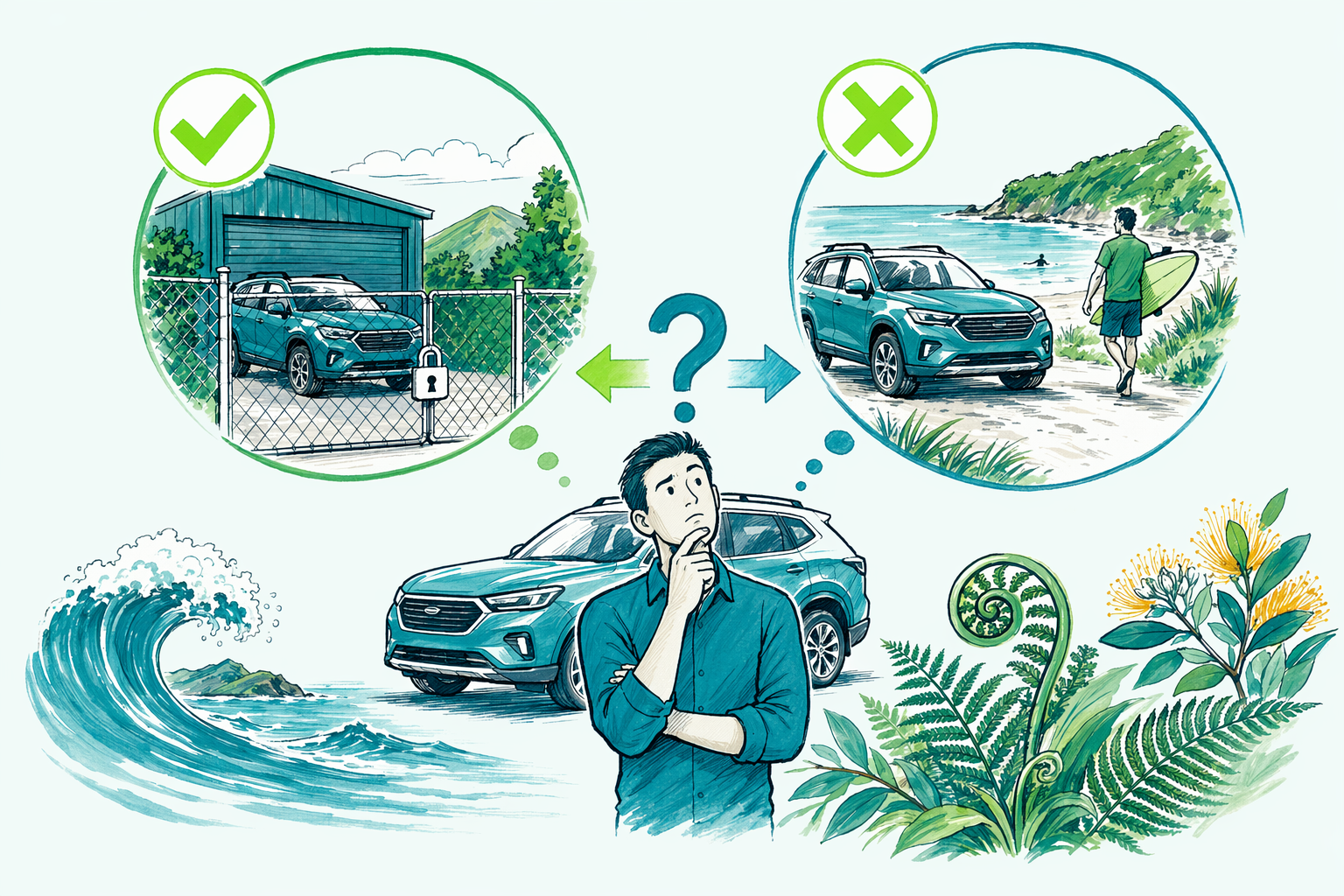 Hand-drawn illustration: Quick answer — FBT on vehicles in NZ