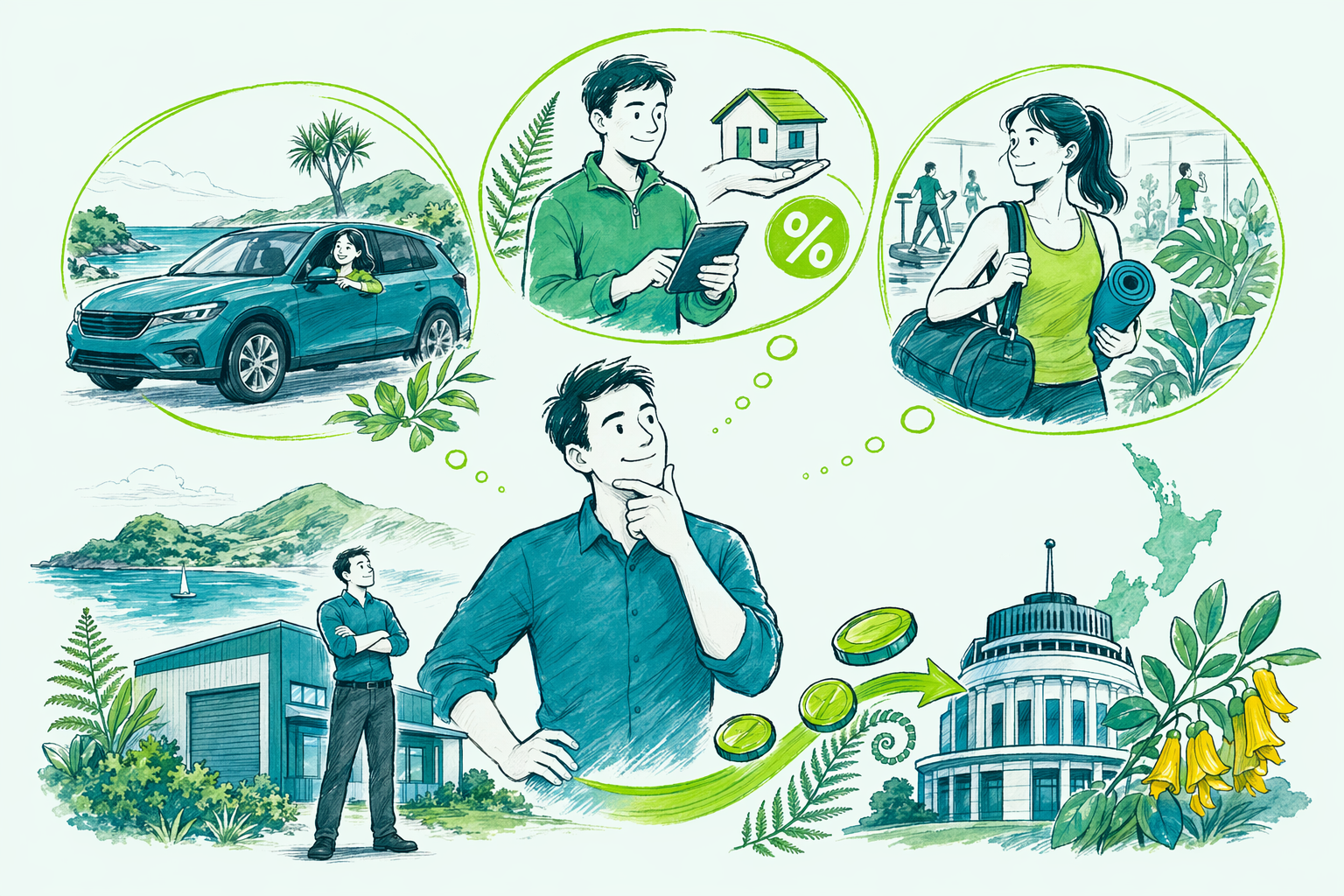Hand-drawn illustration: What FBT is and who pays it — Fringe Benefit Tax (FBT)