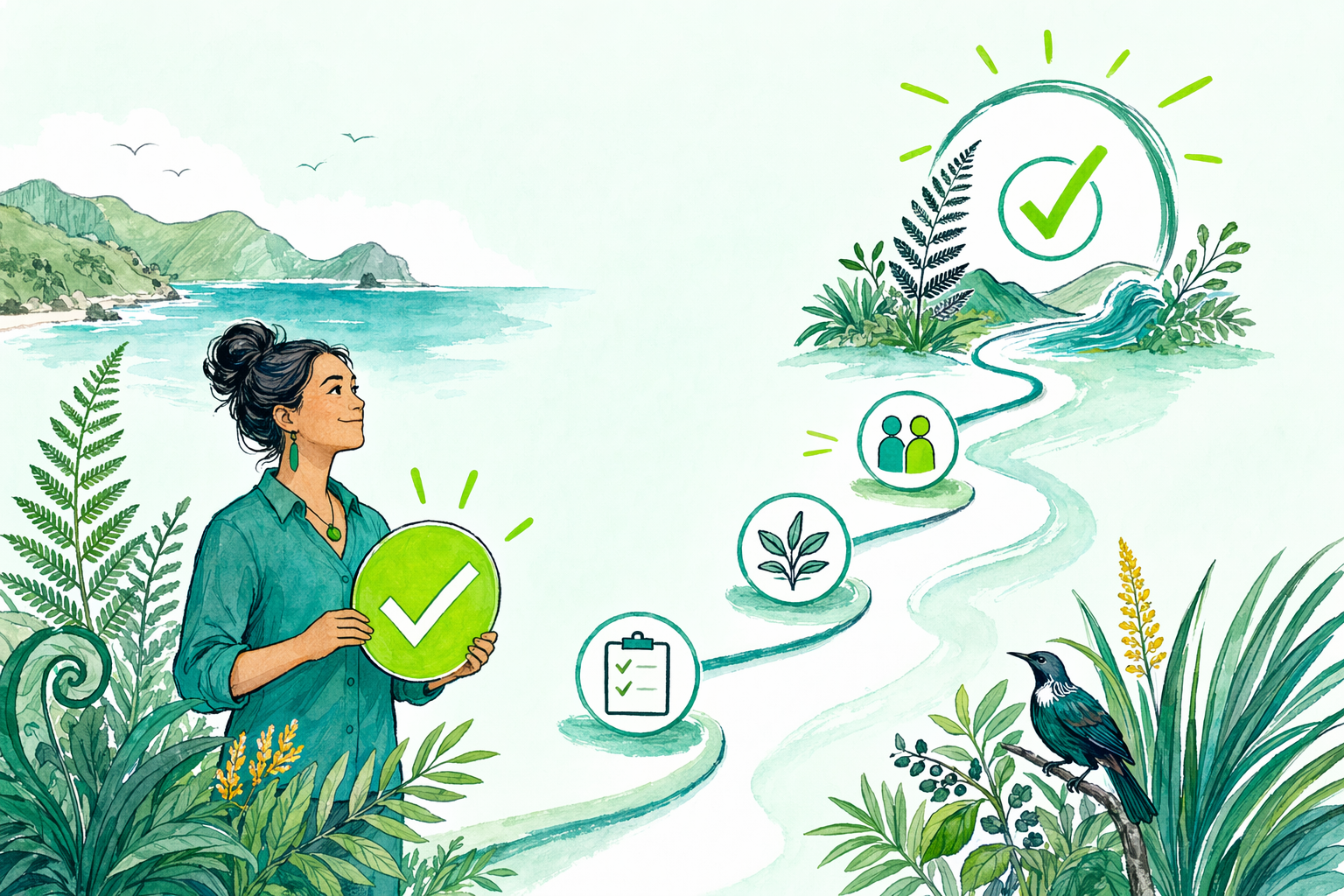 Hand-drawn illustration: How we keep you on time — IR3 deadlines in New Zealand