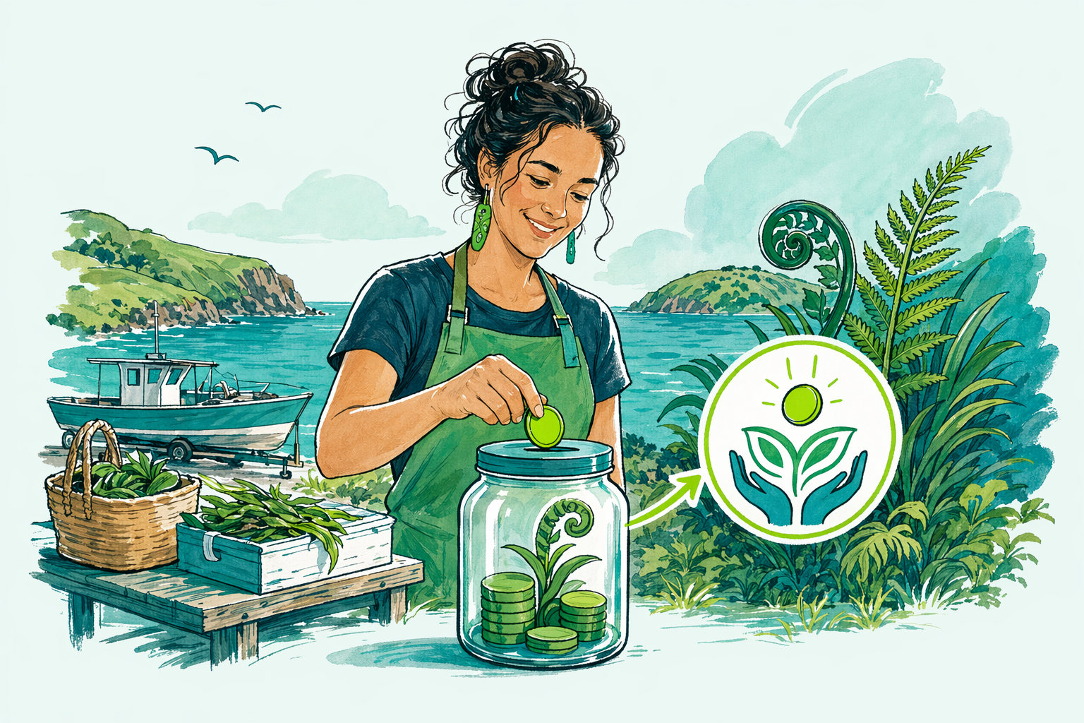 Hand-drawn illustration: Quick answer — KiwiSaver for the self-employed