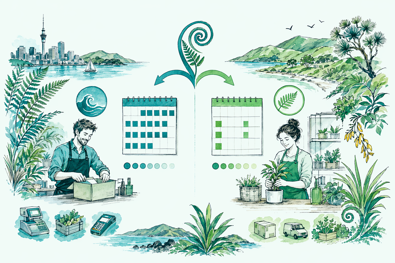Hand-drawn illustration: The two options at a glance — Monthly vs two-monthly GST