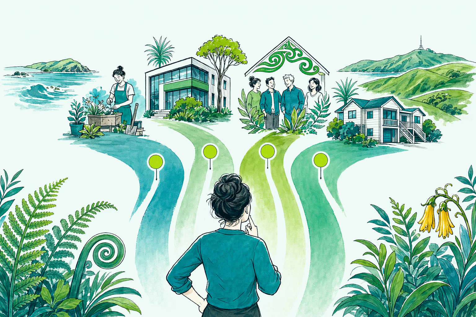 Hand-drawn illustration of Fernway's fixed-fee NZ tax service packages