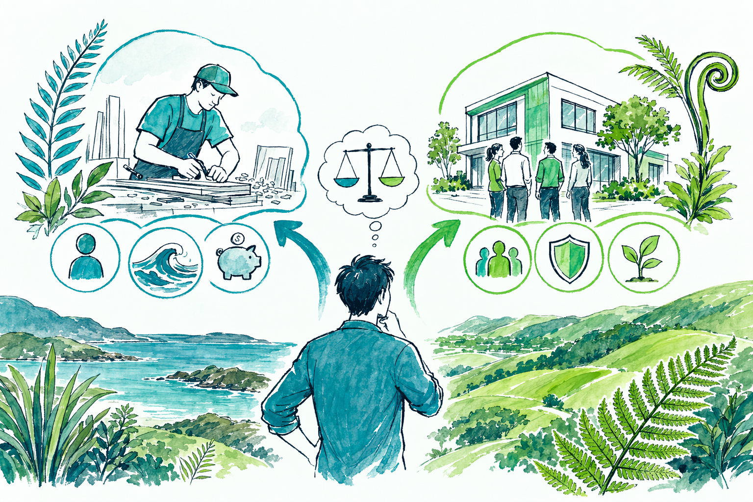 Hand-drawn illustration: Quick answer — Sole trader vs company (NZ tax)