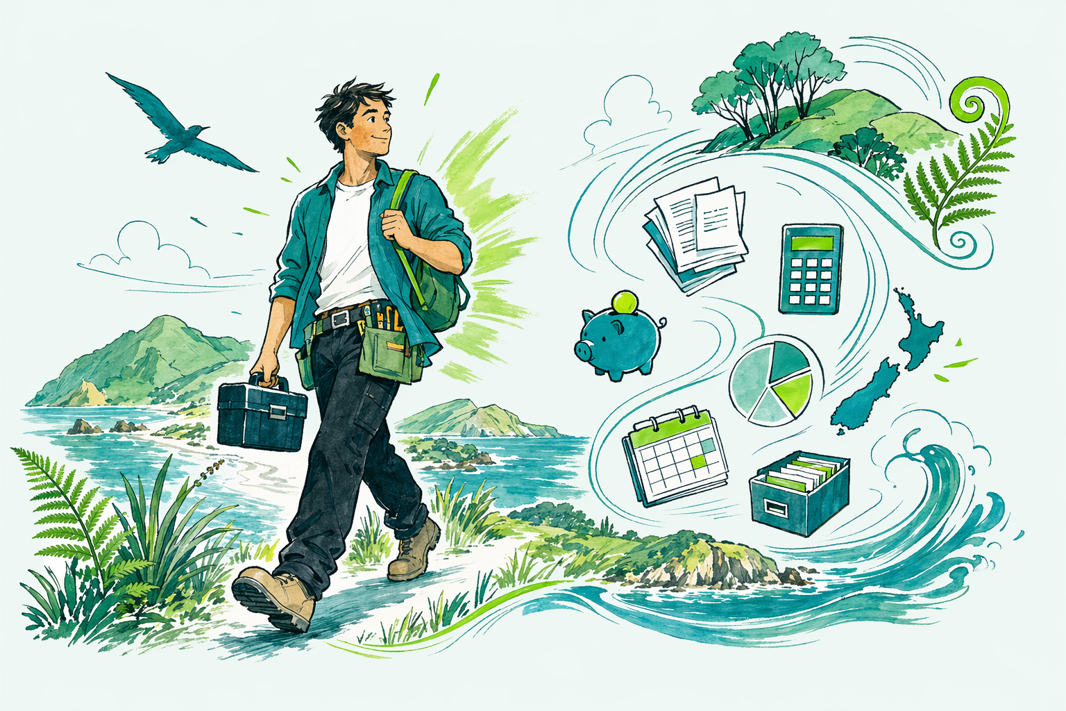 Hand-drawn illustration: Quick answer — Tax for contractors in NZ