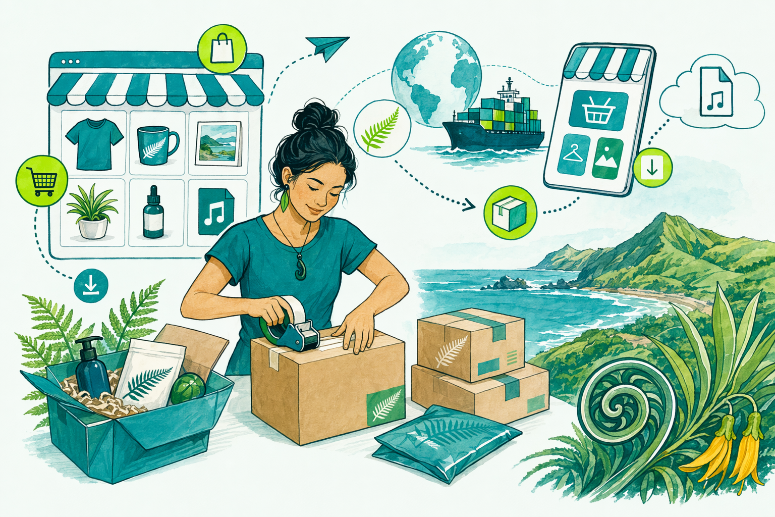 Hand-drawn illustration: Tax issues in your field — Tax for online sellers
