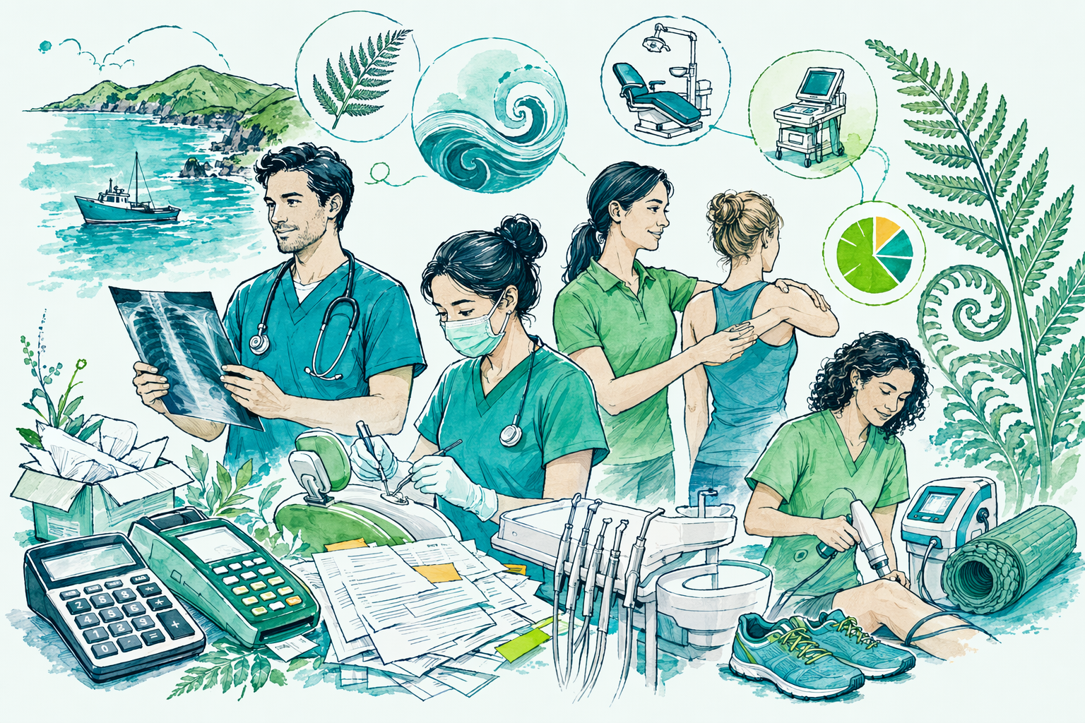 Hand-drawn illustration: Tax issues in your field — Tax for healthcare practitioners