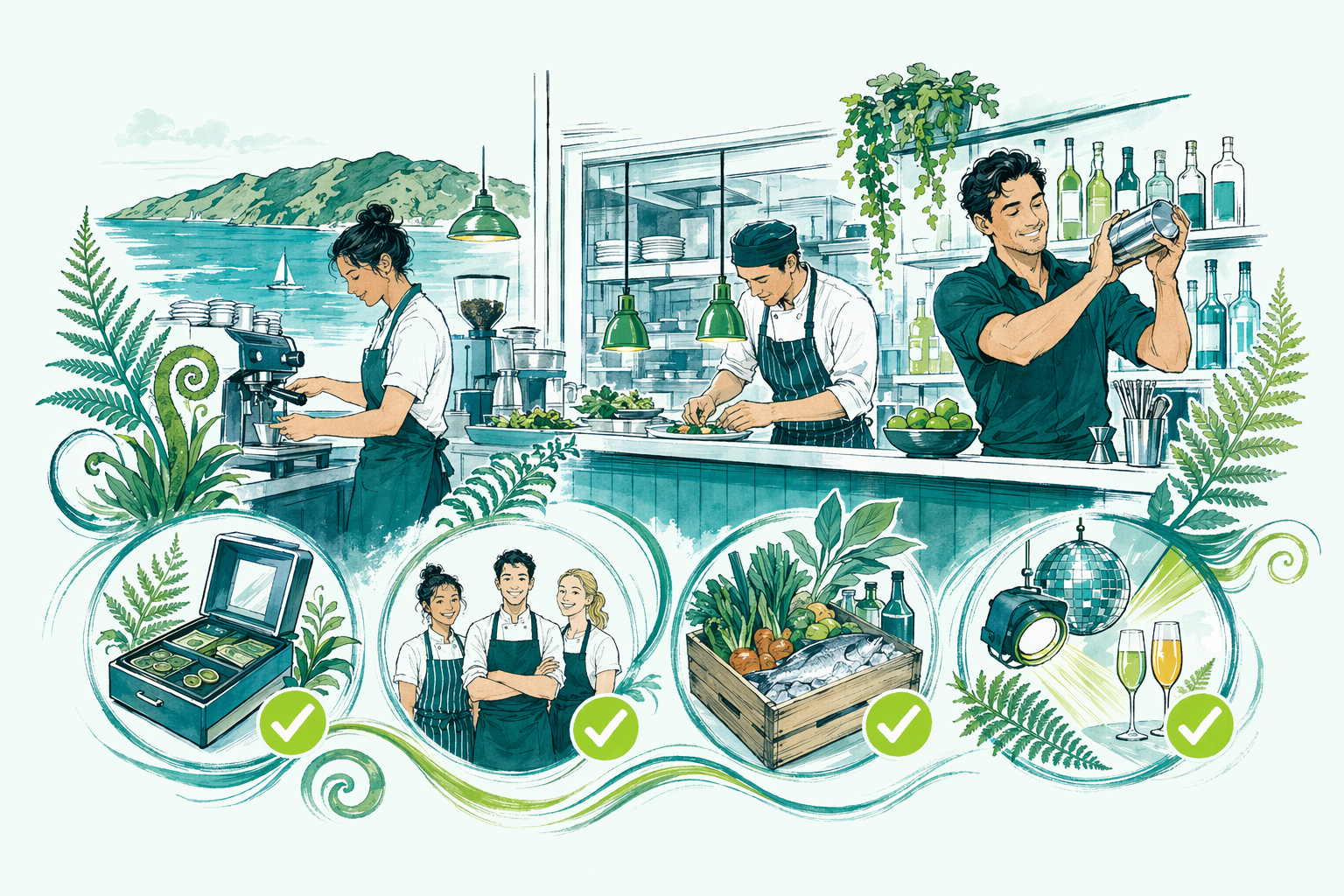 Hand-drawn illustration: Tax issues in your field — Tax for hospitality