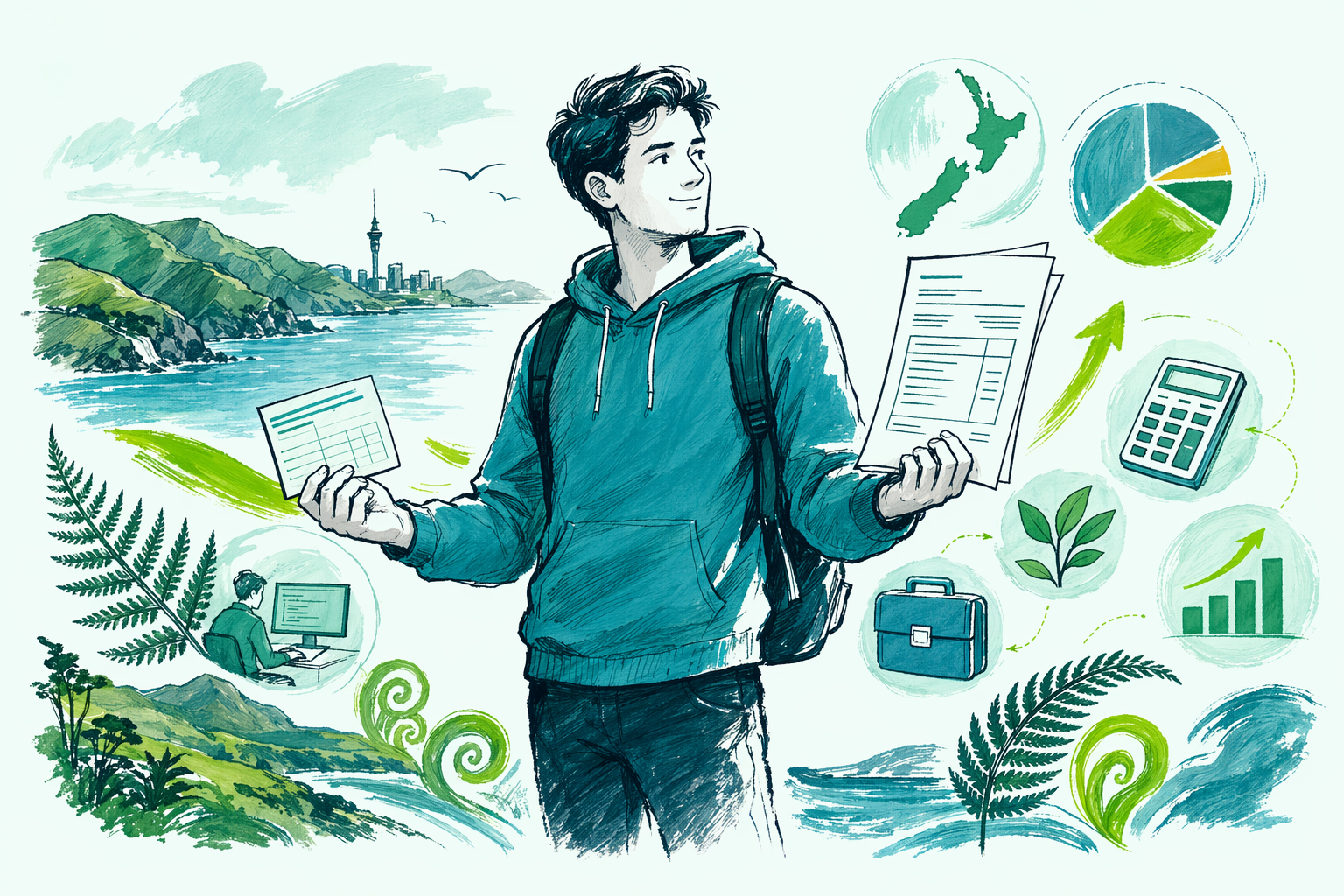 Hand-drawn illustration: Tax issues in your field — Tax for IT contractors