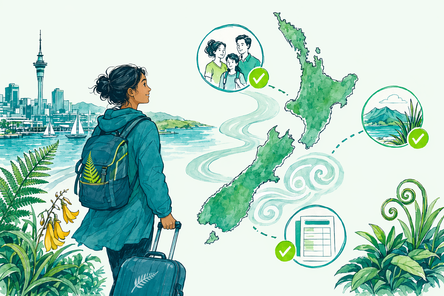 Hand-drawn illustration: Quick answer — Tax for new migrants in NZ