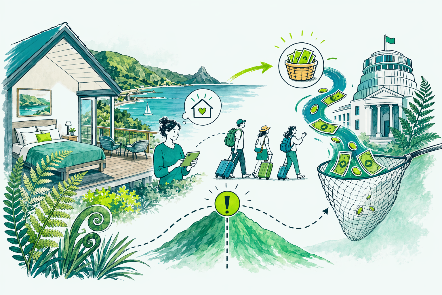 Hand-drawn illustration: Quick answer — Tax on Airbnb income in NZ