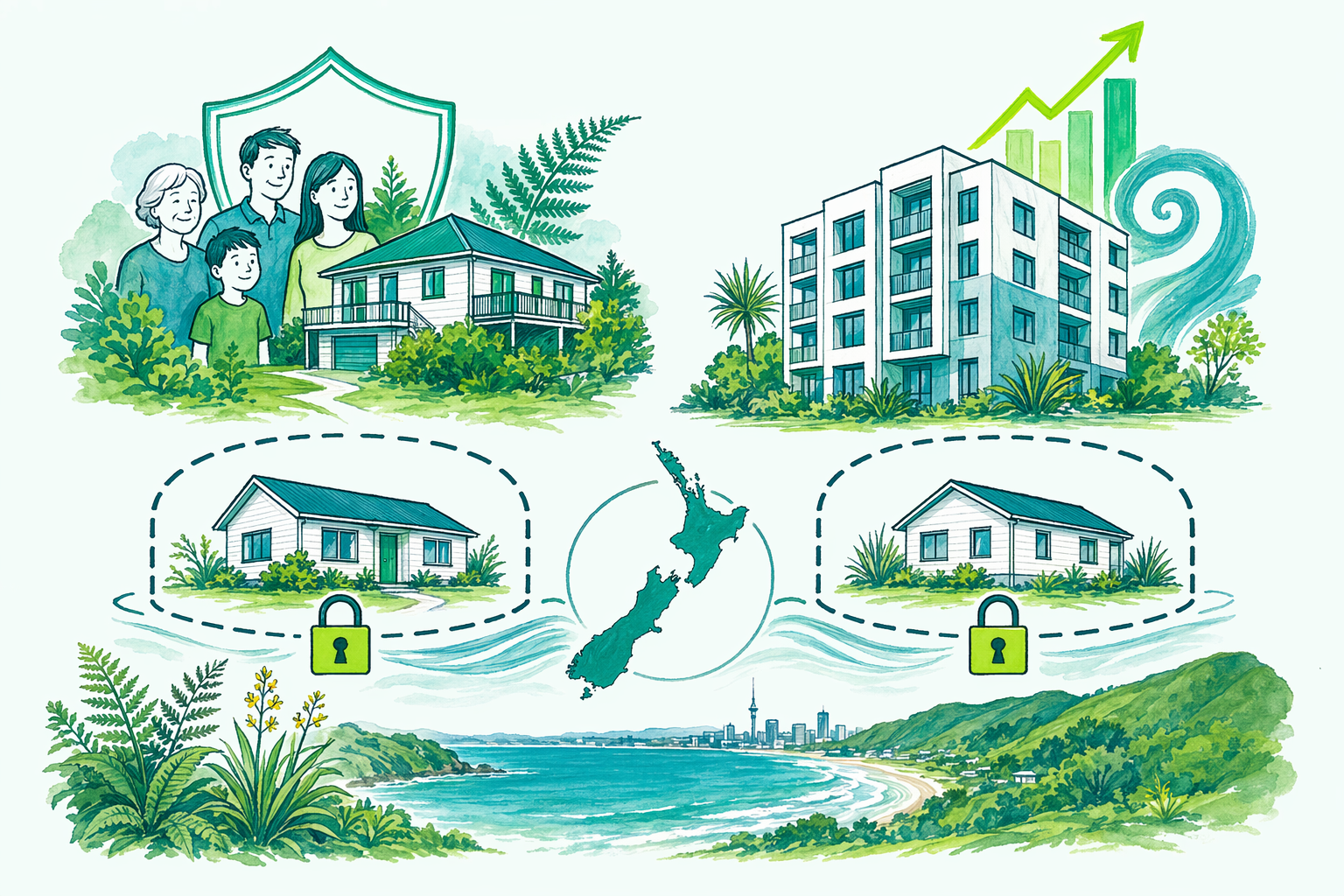 Hand-drawn illustration: The two options at a glance — Trust vs company for rentals
