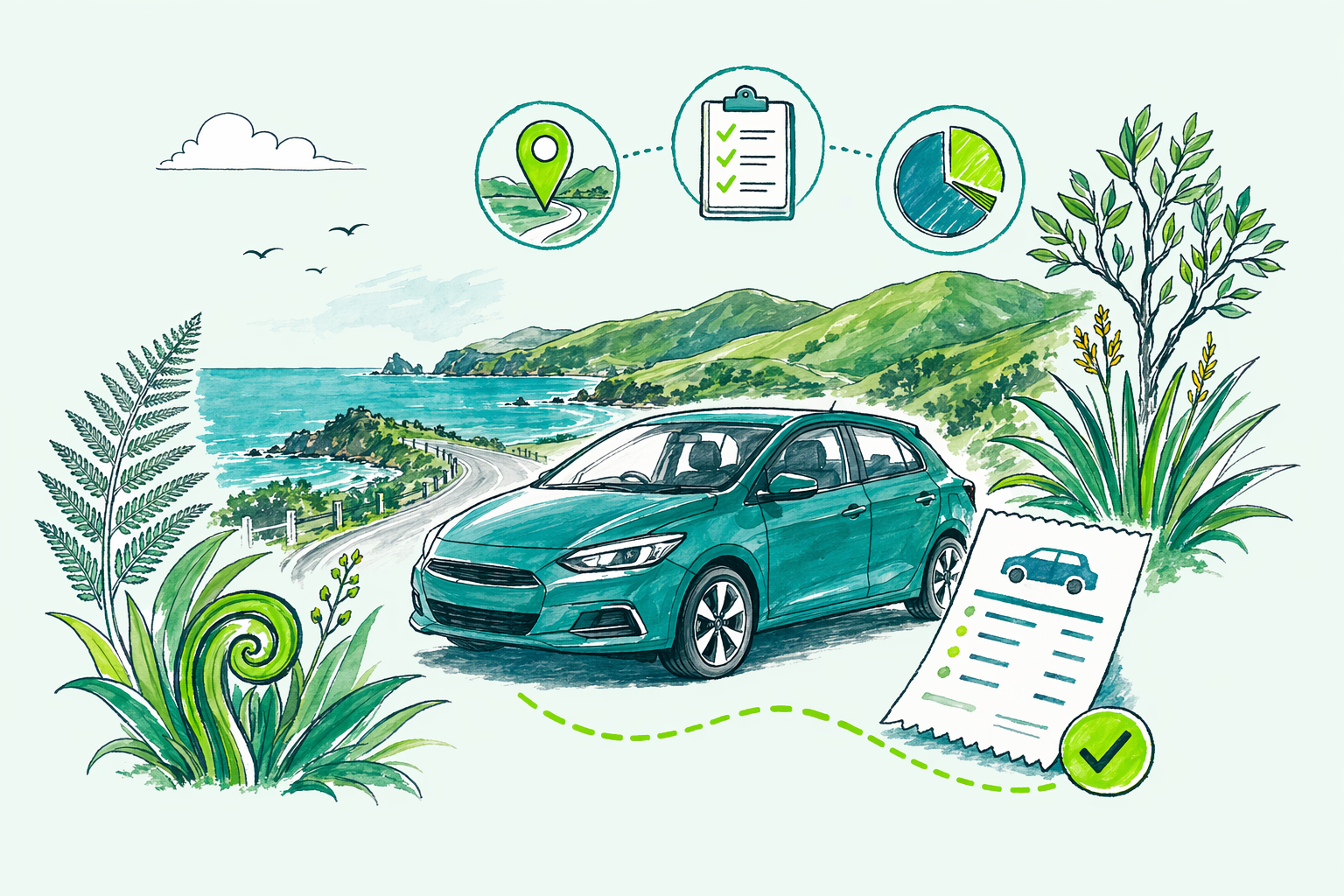 Hand-drawn illustration: Quick answer — Vehicle & mileage claims