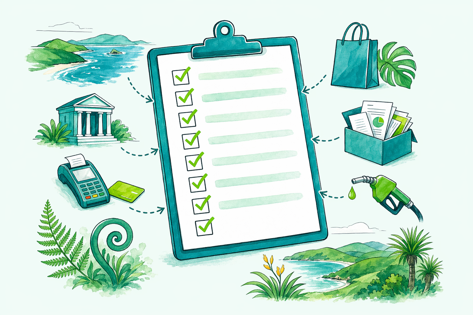 Hand-drawn illustration: What's in the checklist — Year-end tax prep checklist